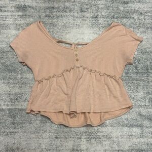T.J.Maxx Blush Buttoned Ruffle Blouse